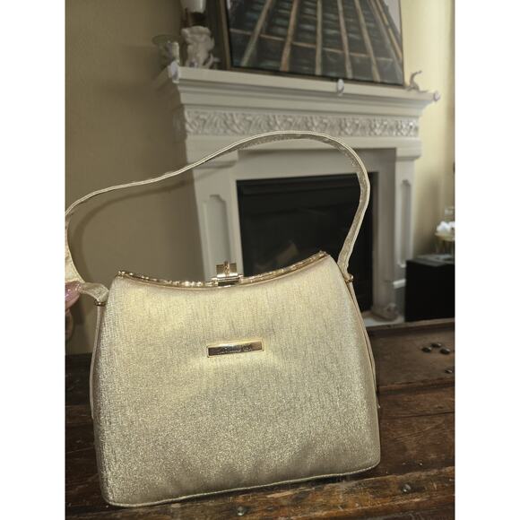 Sanremo Italy Womens Gold Purse Hard Case Metallic Shoulder Bag - Picture 3 of 8